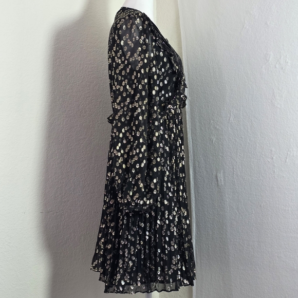 A Loves A Black Gold Metallic Dot Long Sleeve Dress | Party Mini Dress SZ M - Picture 3 of 14